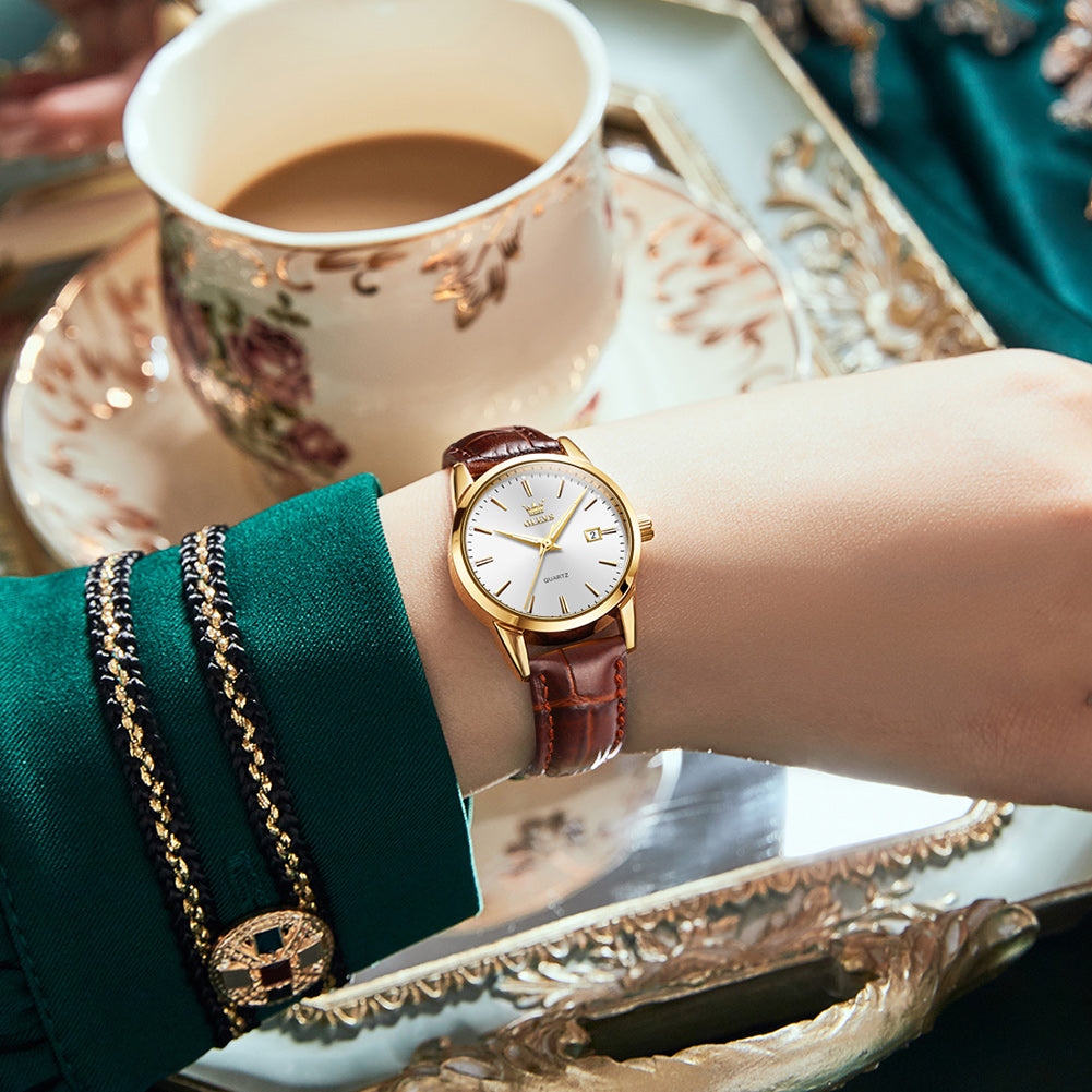 Brown Strap - White Dial Gold Trim