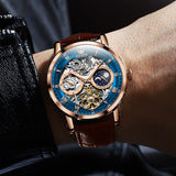 Brown Strap - Blue Dial Rose Trim