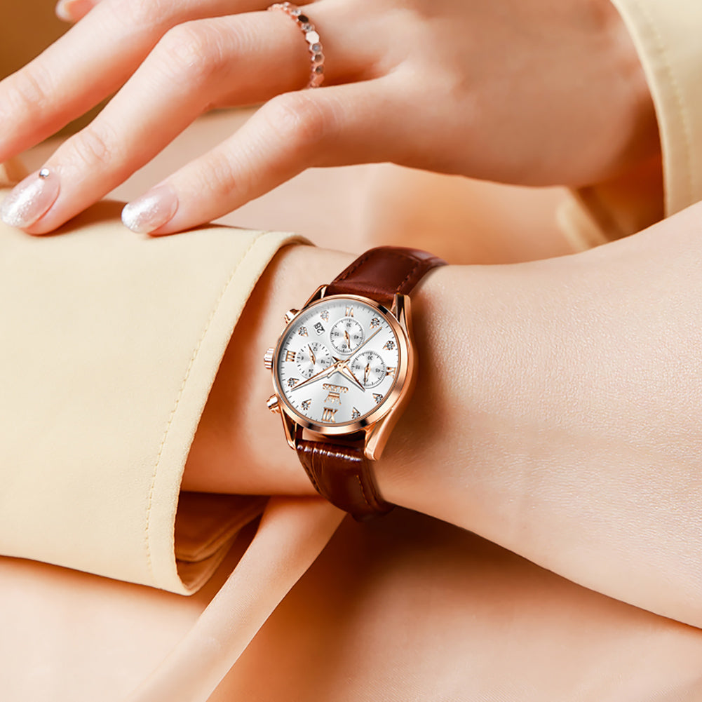 Brown Strap - White Dial Rose Trim