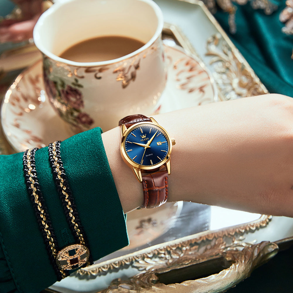 Brown Strap - Blue Dial Gold Trim