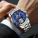 OLEVS 9910 Automatic Watches for Men Gold Luxury Dress Wrist Watch Self Winding Mechanical Skeleton Tourbillon Watch