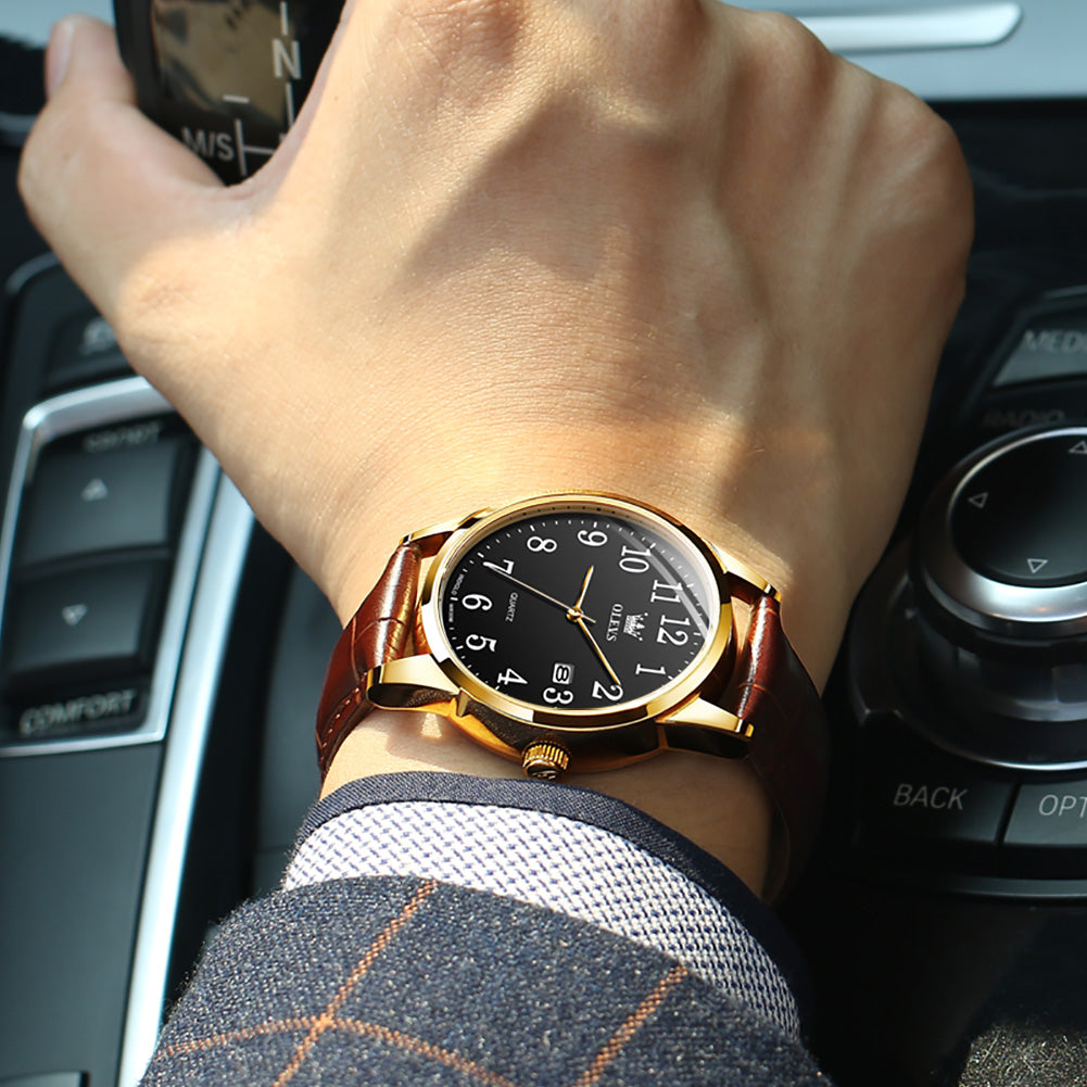 Brown Strap-Black Dial Gold Trim