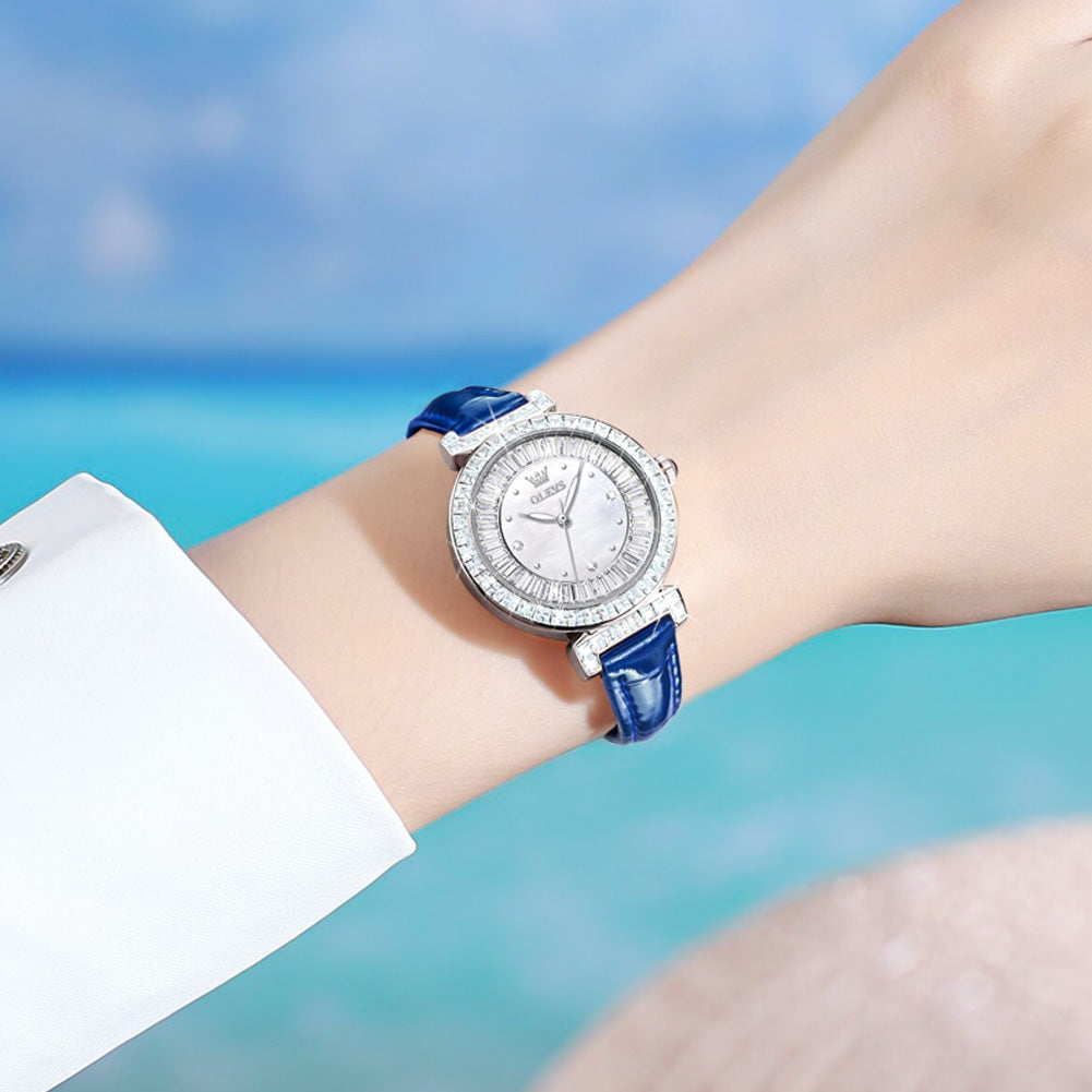 Blue Strap-White Dial Silver Trim