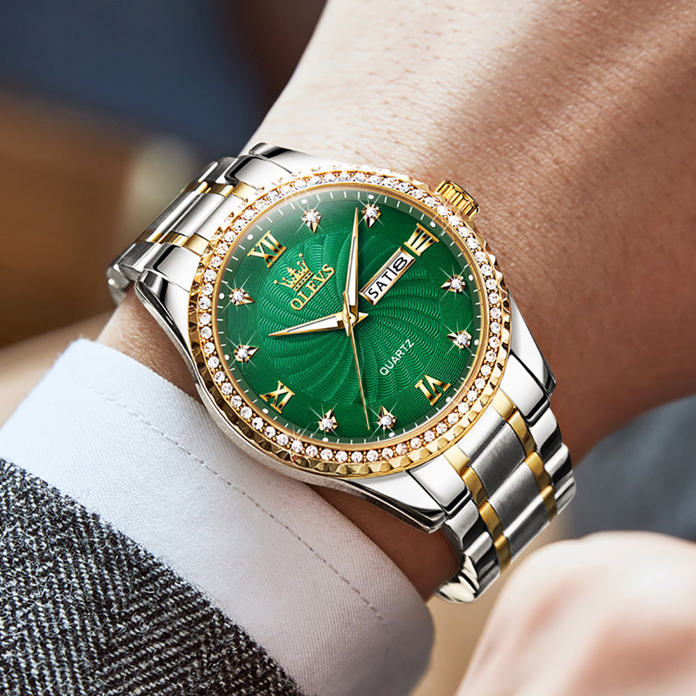 Two Tone Strap - Green Dial Gold Trim