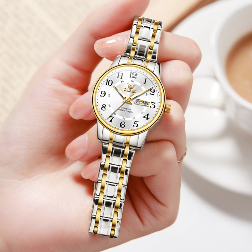 Two Tone Strap-White Dial Gold Trim