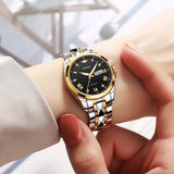 OLEVS Women's Casual Wrist Watch Classic Elegant rhinestone Small Face Band Analog Quartz Ladies Dress Watch Luxury Stainless Steel Luminous with Calendar Date, Christmas Gifts for Her Reloj para Mujer White/Blue/Grey Dial