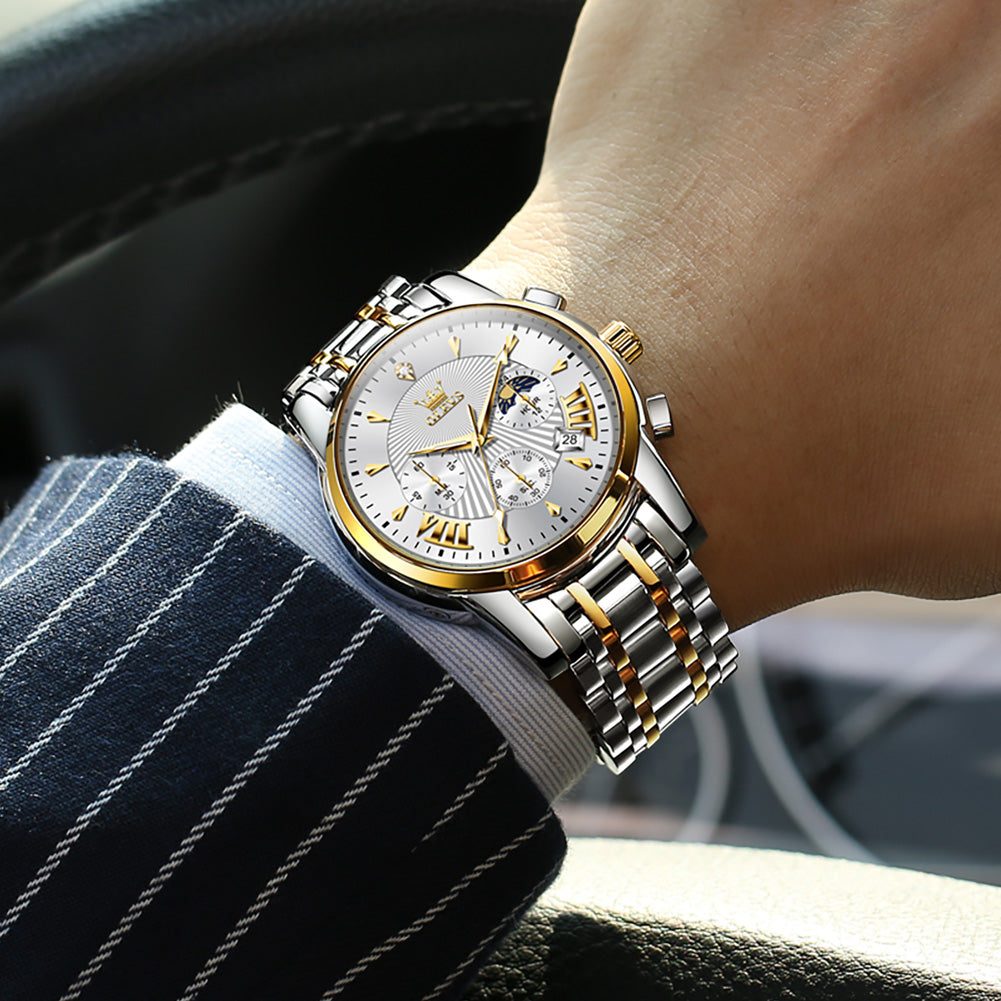 Two Tone Strap-White Dial Gold Trim