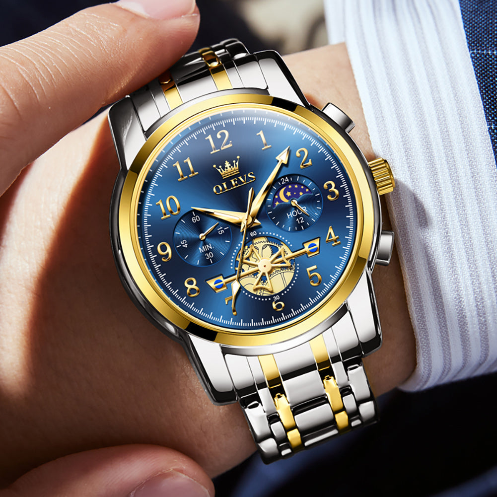 Two Tone Strap-Blue Dial Gold Trim