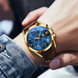 Brown Strap-Blue Dial Gold Trim