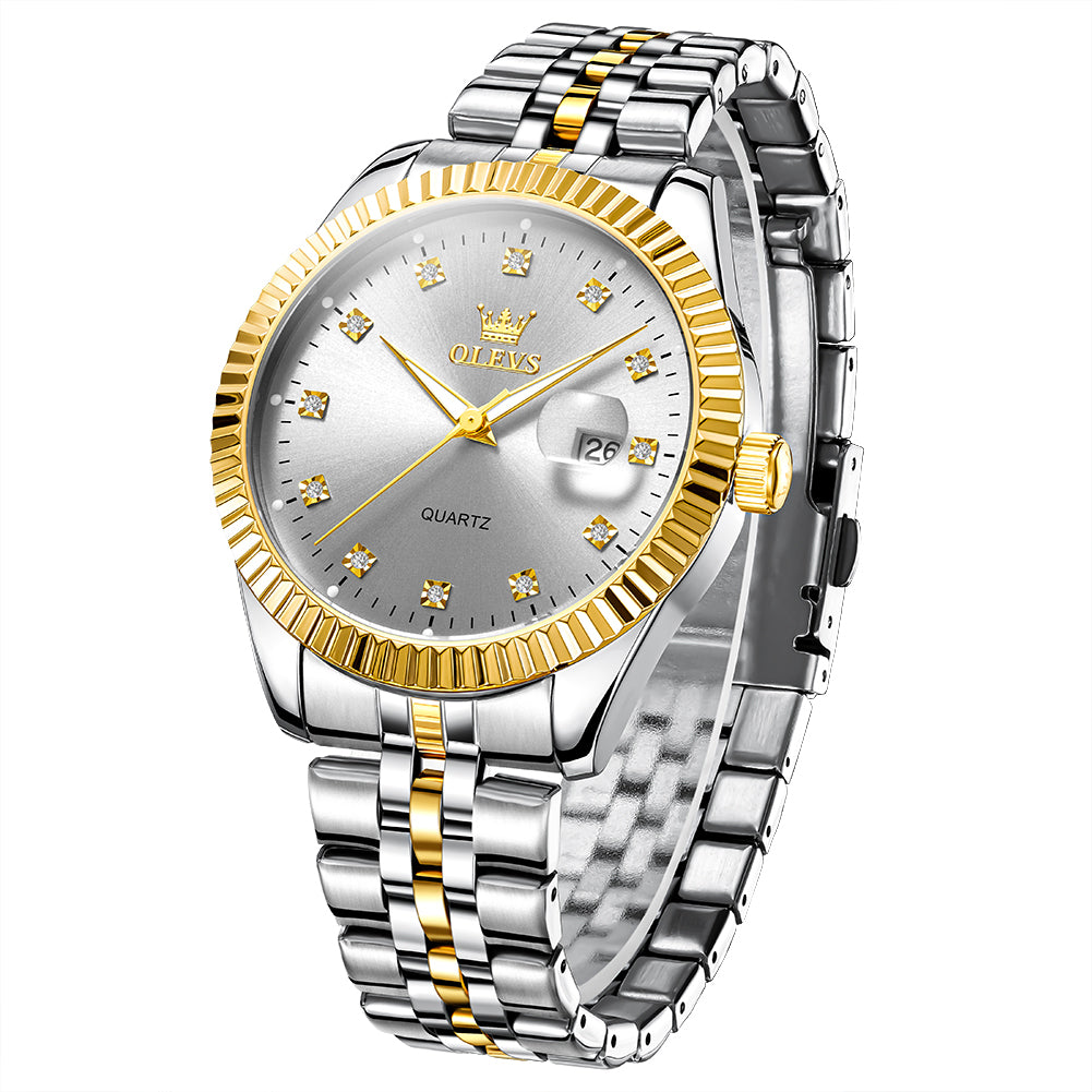 OLEVS Watches for Men with Date Luxury Male Waterproof Men Wrist Watch Analog Dress Quartz Stainless Steel Watch Luminous Calendar Men Watch Reloj para