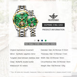 OLEVS 3186+3202 Couple Pair Watches Set Automatic Mechanical Self Winding Dress Matching Watch for His and Hers Valentines Day Gifts