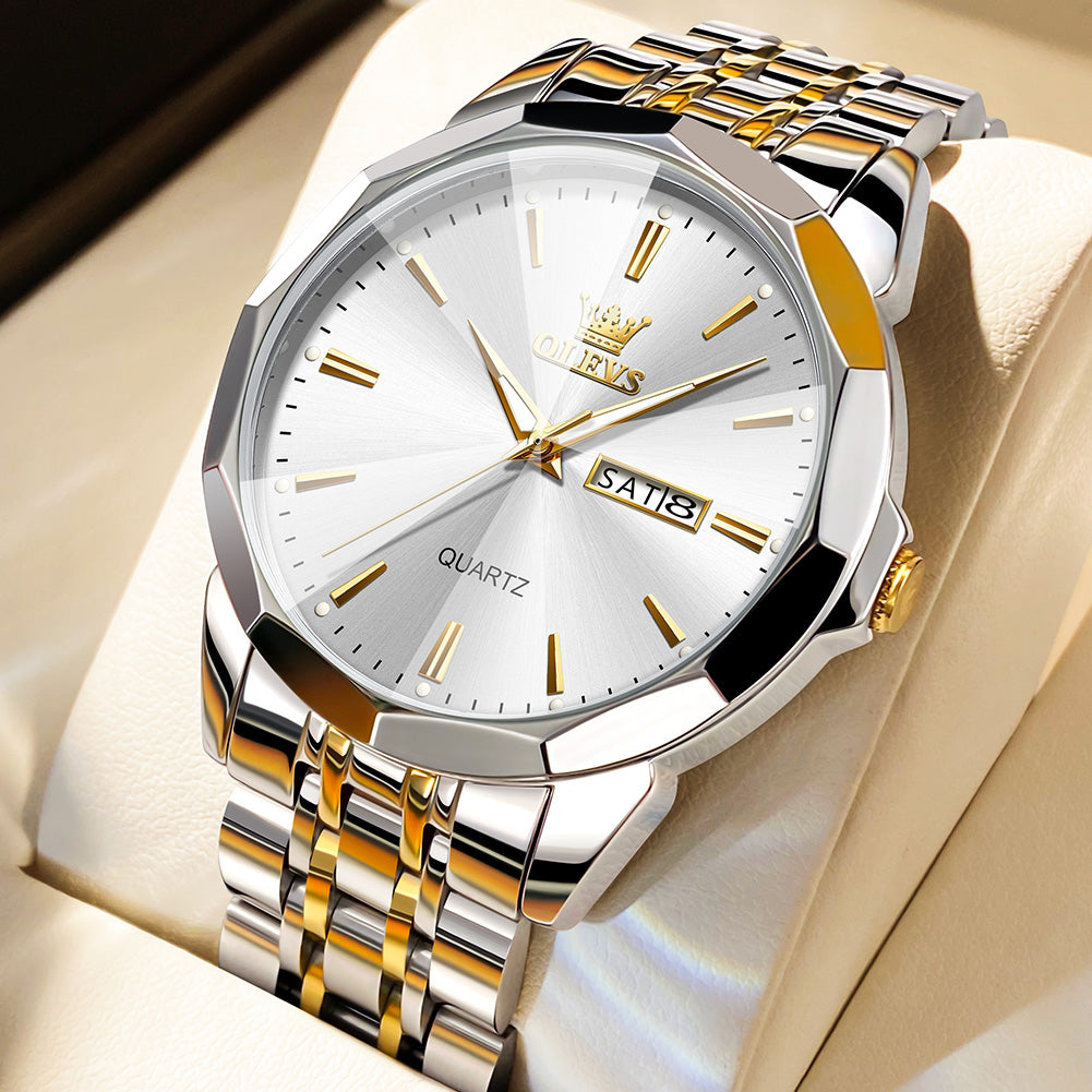 Two Tone Strap-White Dial Silver Trim