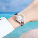 Brown Strap-White Dial Rose gold Trim