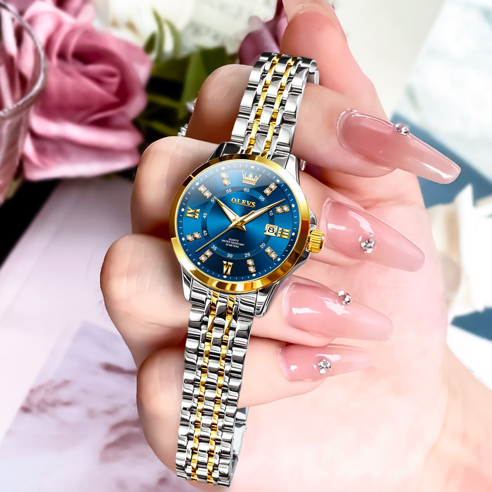 Two Tone Strap-Blue Dial Gold Trim