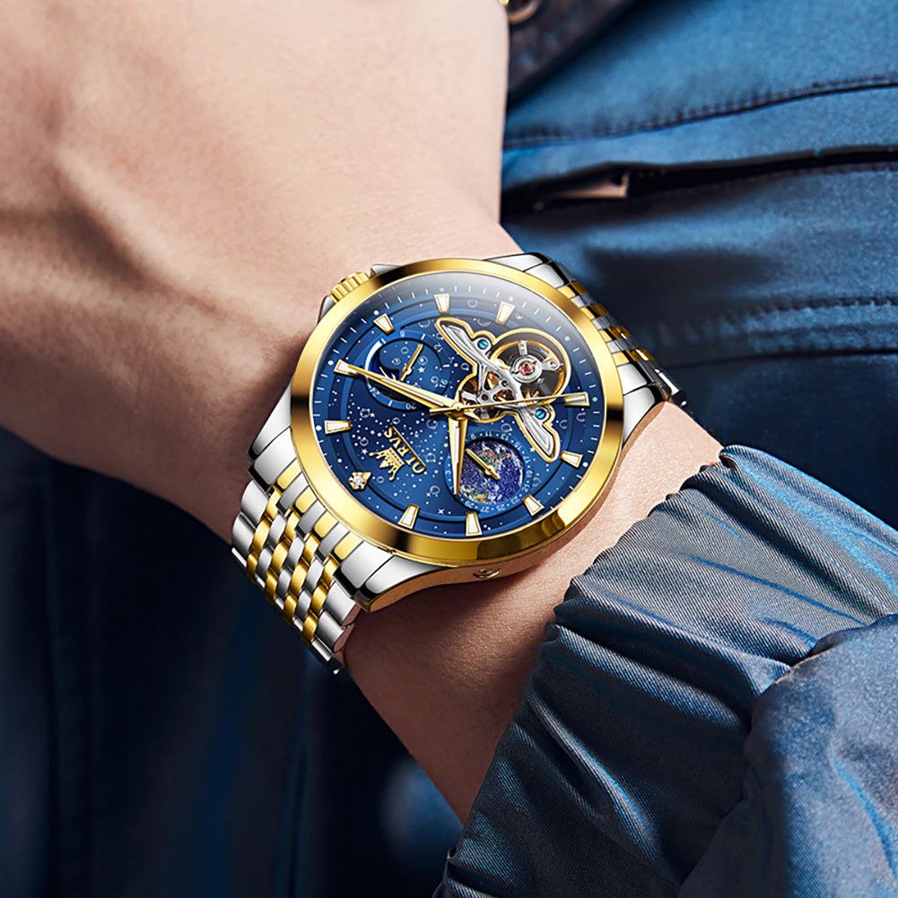 Two Tone Strap-Blue Dial Gold Trim