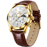 OLEVS Watches for Men 3609 Business Dress Analog Quartz Chronograph Casual PU Leather Waterproof Moon Phase Luminous Date Luxury Mens Wrist Watches Reloj Para Hombre