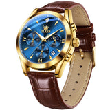 OLEVS Watches for Men 3609 Business Dress Analog Quartz Chronograph Casual PU Leather Waterproof Moon Phase Luminous Date Luxury Mens Wrist Watches Reloj Para Hombre