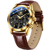 OLEVS Watches for Men 3609 Business Dress Analog Quartz Chronograph Casual PU Leather Waterproof Moon Phase Luminous Date Luxury Mens Wrist Watches Reloj Para Hombre