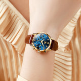  Brown Strap - Blue Dial Gold Trim