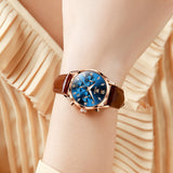 Brown Strap - Blue Dial Rose Trim