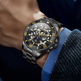 OLEVS 6715 Automatic Watches for Men Skeleton Self Winding Mechanical Fashion Dress Chronograph Moon Phase Stainless Steel Waterproof Luminous Mens Wrist Watches Gift Reloj Para Hombre