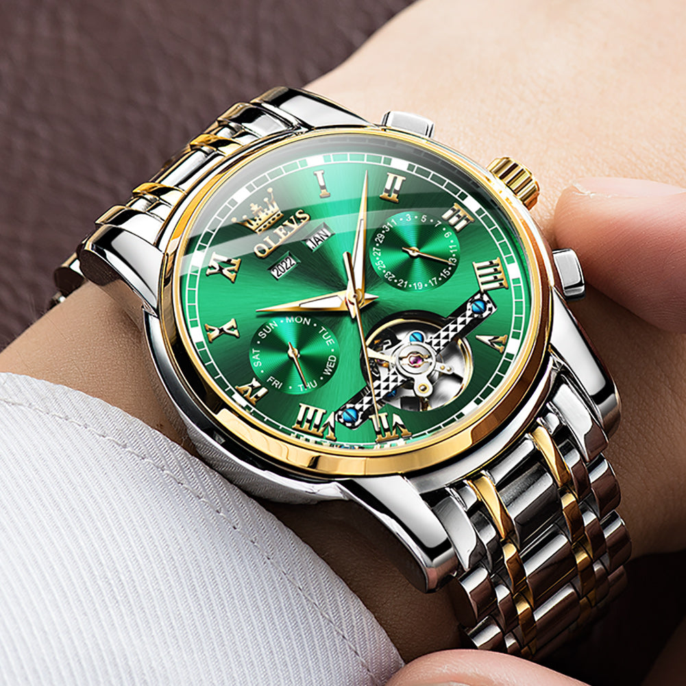 Two Tone Strap - Green Dial Gold Trim