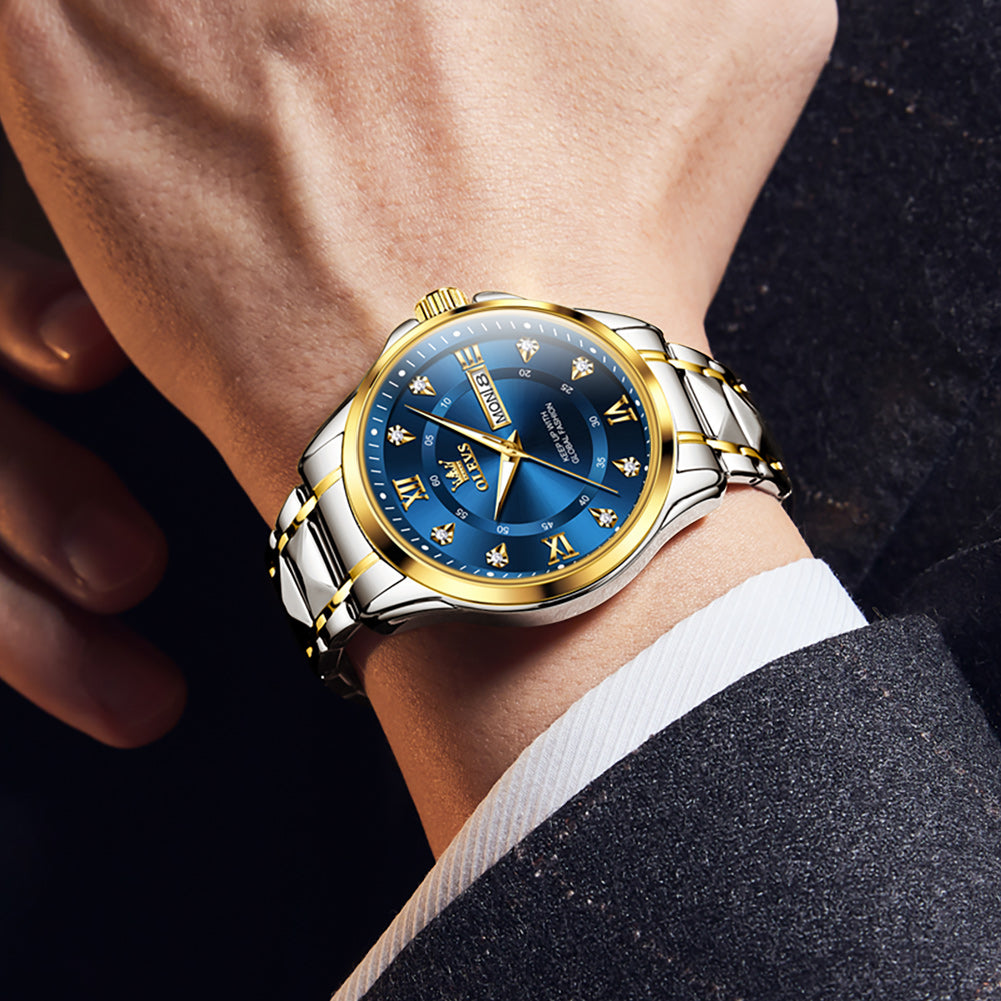 Two Tone Strap-Blue Dial Gold Trim