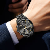 OLEVS 3673 Watches For Men Business Dress Luxury Casual Chronograph Multifunction Analog Quartz Stainless Steel Waterproof Luminous Moon Phase Date Men Wrist Watches Reloj Para Hombre