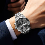 OLEVS 3673 Watches For Men Business Dress Luxury Casual Chronograph Multifunction Analog Quartz Stainless Steel Waterproof Luminous Moon Phase Date Men Wrist Watches Reloj Para Hombre