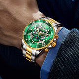 OLEVS 6715 Automatic Watches for Men Skeleton Self Winding Mechanical Fashion Dress Chronograph Moon Phase Stainless Steel Waterproof Luminous Mens Wrist Watches Gift Reloj Para Hombre