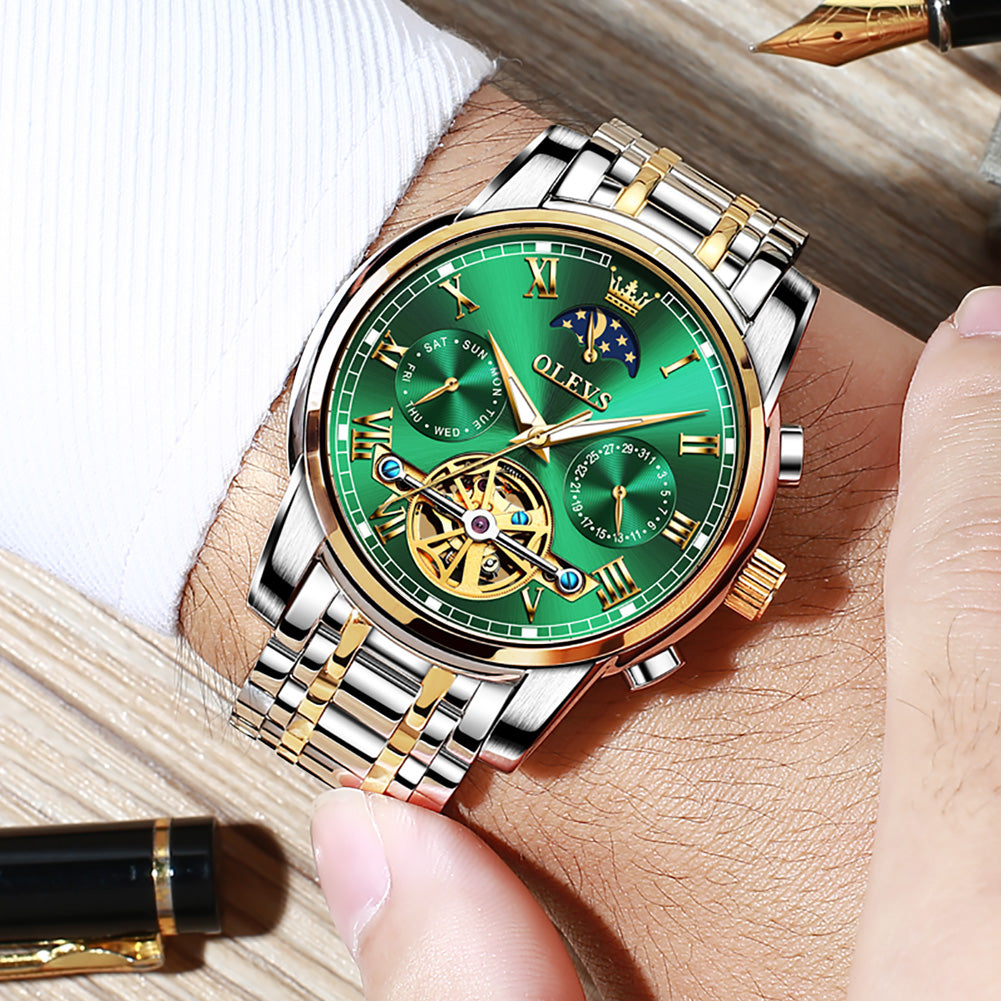 Two Tone Strap - Green Dial Gold Trim