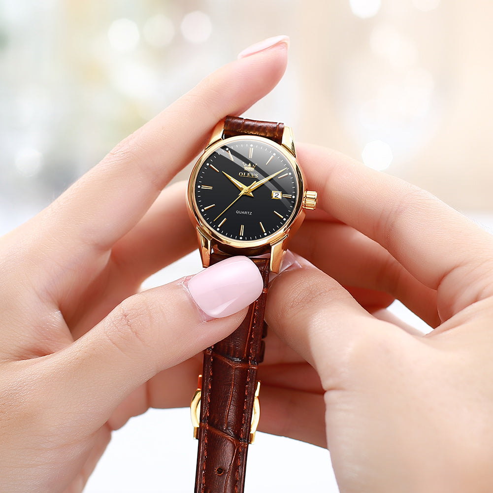  Brown Strap - Black Dial Gold Trim