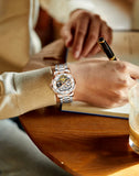 OLEVS 6670 Men Automatic Watch Diamond Skeleton Mechanical Luxury Self Winding Moon Phase Calendar Waterproof Wrist Watch for Men