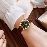 Brown Strap-Black Dial Gold Trim