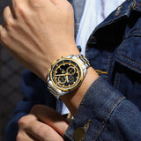 Two Tone Strap-Black Dial Gold Trim