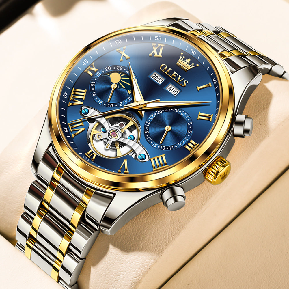 Two Tone Strap-Blue Dial Gold Trim