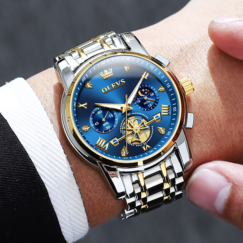 Two Tone Strap-Blue Dial Gold Trim