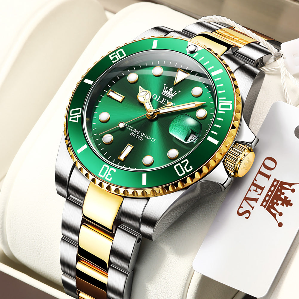 Two Tone Strap - Green Dial Gold Trim