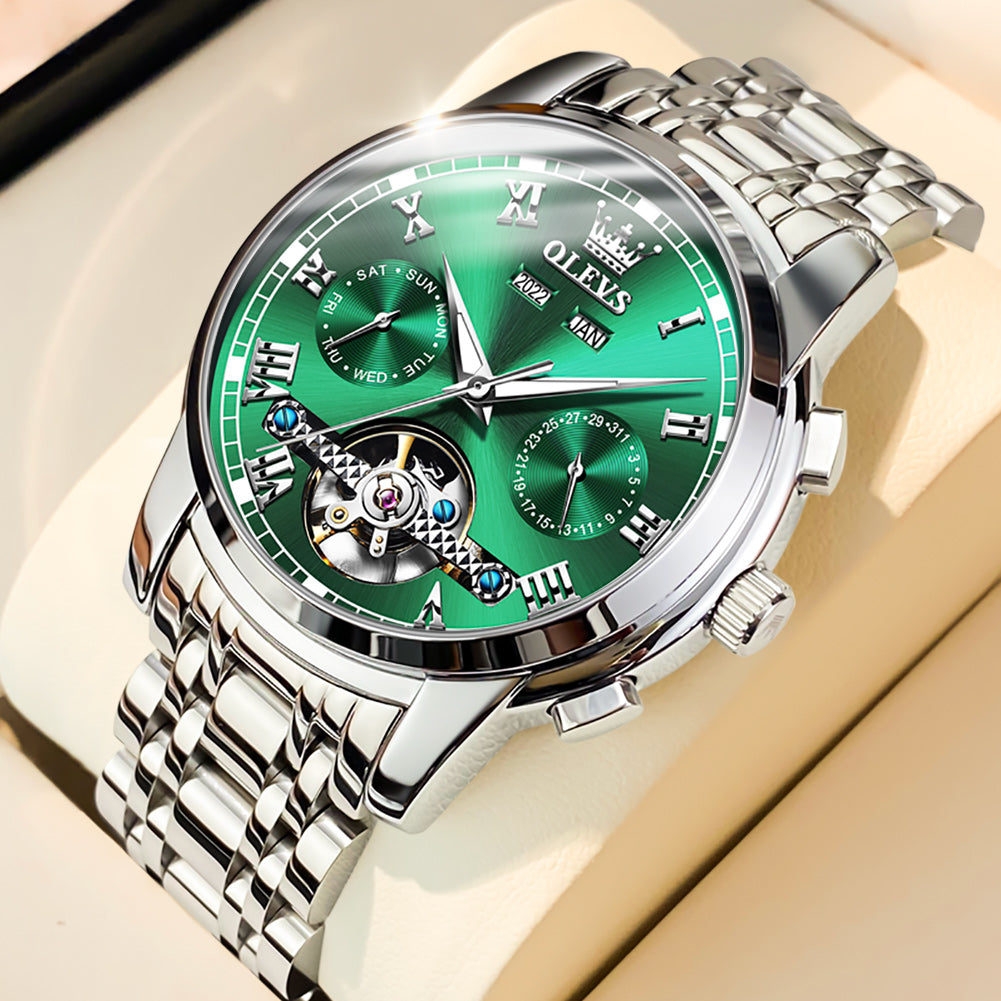 Silver Strap - Green Dial Silver Trim