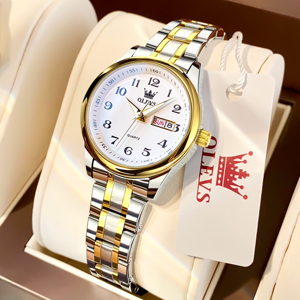 Two Tone Strap-White Dial Gold Trim