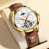 Brown Strap-White Dial Gold Trim