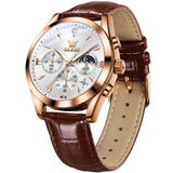 OLEVS Watches for Men 3609 Business Dress Analog Quartz Chronograph Casual PU Leather Waterproof Moon Phase Luminous Date Luxury Mens Wrist Watches Reloj Para Hombre