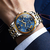 Two Tone Strap-Blue Dial Gold Trim