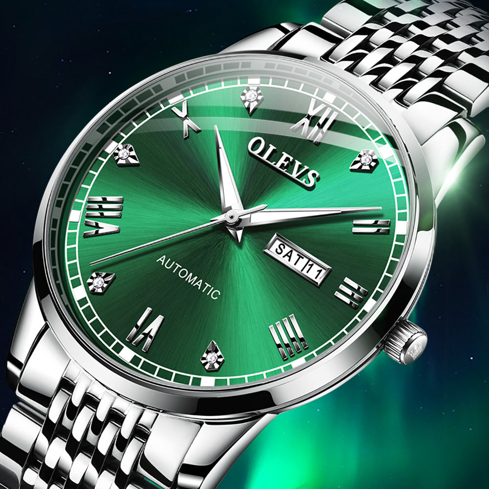 Silver Strap-White Dial Green Trim