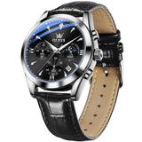 OLEVS Watches for Men 3609 Business Dress Analog Quartz Chronograph Casual PU Leather Waterproof Moon Phase Luminous Date Luxury Mens Wrist Watches Reloj Para Hombre