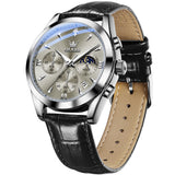 OLEVS Watches for Men 3609 Business Dress Analog Quartz Chronograph Casual PU Leather Waterproof Moon Phase Luminous Date Luxury Mens Wrist Watches Reloj Para Hombre