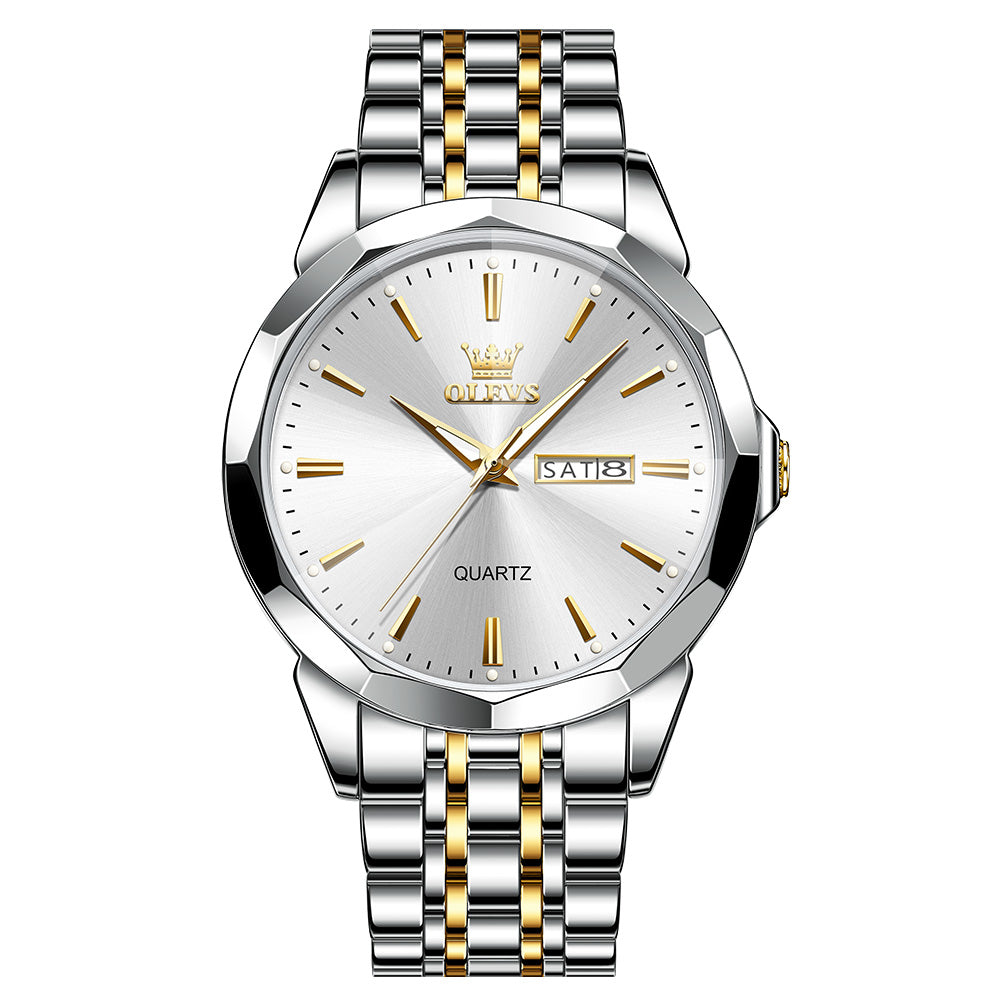 Two Tone Strap-White Dial Silver Trim