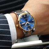 Two Tone Strap-Blue Dial Gold Trim