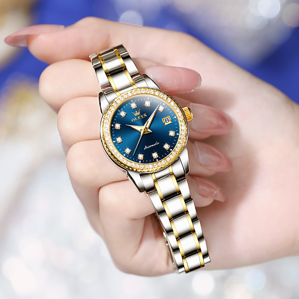 Two Tone Strap-Blue Dial Gold Trim