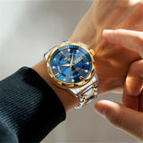 Two Tone Strap-Blue Dial Gold Trim